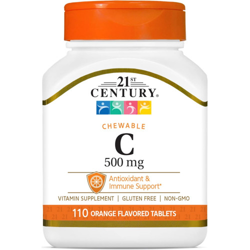 Жувальні таблетки 21st Century Vitamin C 500 мг, апельсин, 110 штук Жувальні таблетки 21st Century Vitamin C 500 мг, апельсин, 110 штук