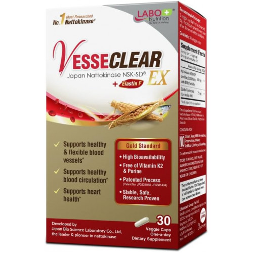 LABO Nutrition VesseCLEAR EX: наттокіназа NSK-SD+еластин F для чистих і гнучких кровоносних судин. Найбільш клінічно вивчені японські капсули з функціональною дозою, кислотостійкі/відстроченого вивільнення LABO Nutrition VesseCLEAR EX: наттокіназа NSK-SD+еластин F для чистих і гнучких кровоносних судин. Найбільш клінічно вивчені японські капсули з функціональною дозою, кислотостійкі/відстроченого вивільнення