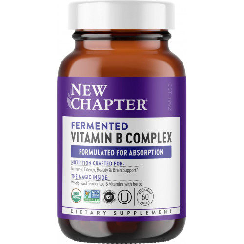 New Chapter Vitamin B Complex, ферментований комплекс вітамінів B, USDA Organic, ONE Daily для клітинної енергії + мозку + краси, 100% веганський, без глютену - 60 штук New Chapter Vitamin B Complex, ферментований комплекс вітамінів B, USDA Organic, ONE Daily для клітинної енергії + мозку + краси, 100% веганський, без глютену - 60 штук