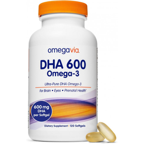 OmegaVia DHA 600 мг - Ультрачисті добавки Омега-3 ДГК для мозку та очей, вітаміни ДГК для вагітних і допологового періоду для жінок, добавка Омега-3 з риб'ячим жиром без відрижки, сертифікат 5 зірок IFOS - 120 капсул OmegaVia DHA 600 мг - Ультрачисті добавки Омега-3 ДГК для мозку та очей, вітаміни ДГК для вагітних і допологового періоду для жінок, добавка Омега-3 з риб'ячим жиром без відрижки, сертифікат 5 зірок IFOS - 120 капсул