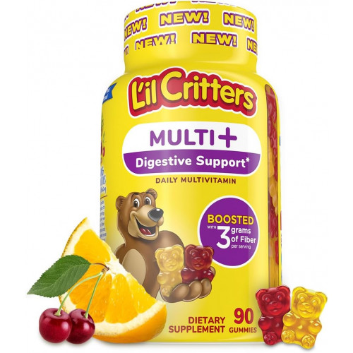 L'il Critters Multi Plus Digestion Gummy Daily Multi Vitamin for Kids, підтримка травлення, 90 цукерок L'il Critters Multi Plus Digestion Gummy Daily Multi Vitamin for Kids, підтримка травлення, 90 цукерок