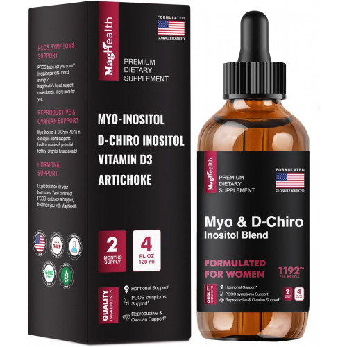 Myo-Inositol & D-Chiro Inositol Supplement Liquid - 40:1 Ratio - 60-Day Supply - Добавки для фертильності для жінок для регулювання менструального циклу, підтримки гормонального балансу, здоров'я яєчників і полегшення синдрому полікістозних яичників Myo-Inositol & D-Chiro Inositol Supplement Liquid - 40:1 Ratio - 60-Day Supply - Добавки для фертильності для жінок для регулювання менструального циклу, підтримки гормонального балансу, здоров'я яєчників і полегшення синдрому полікістозних яичників