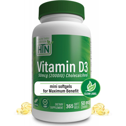 Health Thru Nutrition Вітамін D3 2000 МО 365 міні-капсул для максимальної користі | Рік поставки | 50 мкг холекальциферолу | Перевірено третьою стороною | Без ГМО Сорт USP в Organic EVOO | Підтримка здоров'я імунітету Health Thru Nutrition Вітамін D3 2000 МО 365 міні-капсул для максимальної користі | Рік поставки | 50 мкг холекальциферолу | Перевірено третьою стороною | Без ГМО Сорт USP в Organic EVOO | Підтримка здоров'я імунітету
