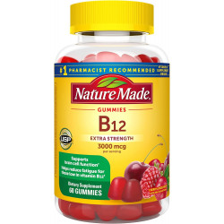Nature Made Extra Strength Vitamin B12 Gummies, 3000 мкг на порцію, B12 вітамінна добавка для підтримки енергетичного метаболізму, 60 Gummy Vitamins, 30-денний запас