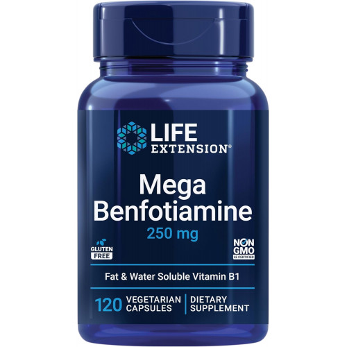 Life Extension Mega Benfotiamine, 250 мг, жиророзчинна форма тіаміну, здоровий метаболізм, ультрабіодоступний вітамін B1, висока ефективність, без глютену, без ГМО, вегетаріанська, 120 капсул Life Extension Mega Benfotiamine, 250 мг, жиророзчинна форма тіаміну, здоровий метаболізм, ультрабіодоступний вітамін B1, висока ефективність, без глютену, без ГМО, вегетаріанська, 120 капсул