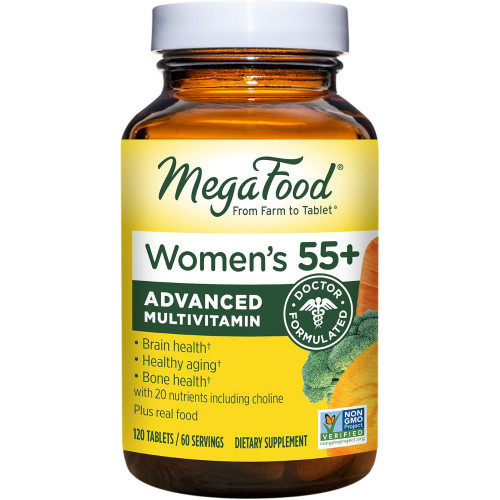 MegaFood Women's 55+ Advanced Multivitamin for Women - Лікарська рецептура з холіном, вітаміном D3, вітаміном B12, біотином - Plus Real Food - Оптимальне старіння, вегетаріанська - 120 таблеток (60 порцій) MegaFood Women's 55+ Advanced Multivitamin for Women - Лікарська рецептура з холіном, вітаміном D3, вітаміном B12, біотином - Plus Real Food - Оптимальне старіння, вегетаріанська - 120 таблеток (60 порцій)