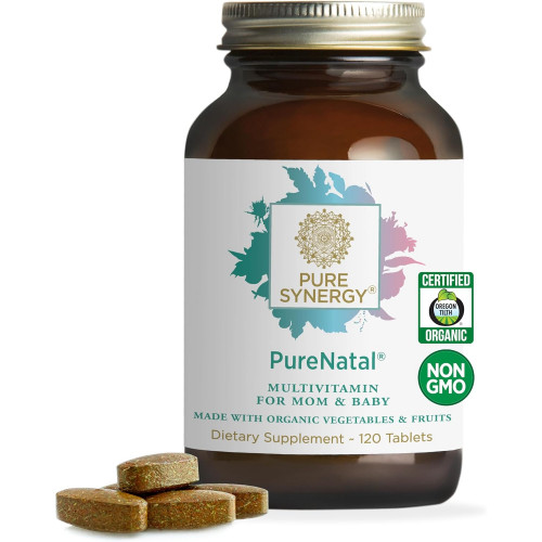 PURE SYNERGY Пренатальні вітаміни PureNatal | Веганська добавка, виготовлена з органічних цільних продуктів | з природним залізом, фолатом і холіном | до зачаття, вагітності та годування груддю (120 таблеток) PURE SYNERGY Пренатальні вітаміни PureNatal | Веганська добавка, виготовлена з органічних цільних продуктів | з природним залізом, фолатом і холіном | до зачаття, вагітності та годування груддю (120 таблеток)