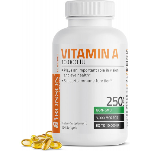 Формула преміум-класу Bronson Vitamin A 10 000 МО без ГМО підтримує здоровий зір та імунну систему, а також здоровий ріст і відтворення, 250 м’яких капсул Формула преміум-класу Bronson Vitamin A 10 000 МО без ГМО підтримує здоровий зір та імунну систему, а також здоровий ріст і відтворення, 250 м’яких капсул