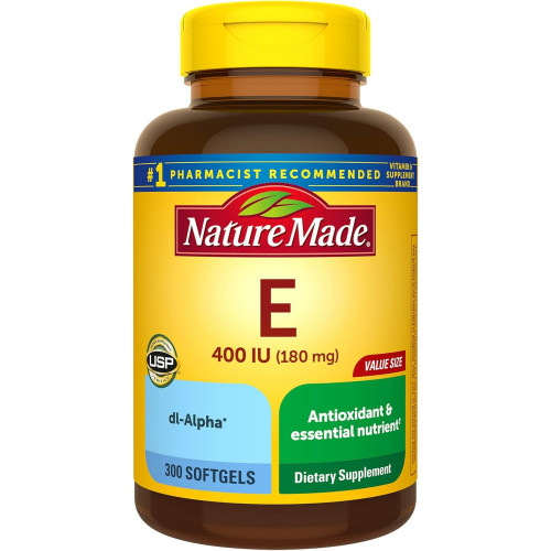 Nature Made Vitamin E 180 мг (400 МО) dl-альфа, дієтична добавка для підтримки антиоксидантів, 300 м’яких капсул, 300-денний запас Nature Made Vitamin E 180 мг (400 МО) dl-альфа, дієтична добавка для підтримки антиоксидантів, 300 м’яких капсул, 300-денний запас