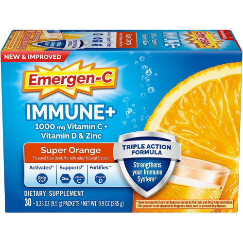 Emergen-C Immune+ Порошок для підтримки імунітету потрійної дії, BetaVia (R), 1000 мг вітаміну C, вітаміни групи B, вітамін D і антиоксиданти, Super Orange – 30 штук (упаковка з 1) Emergen-C Immune+ Порошок для підтримки імунітету потрійної дії, BetaVia (R), 1000 мг вітаміну C, вітаміни групи B, вітамін D і антиоксиданти, Super Orange – 30 штук (упаковка з 1)