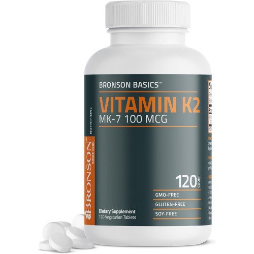 Вітамін Bronson K2 MK-7 100 MCG, K2 як MK7 Menaquinone, Bone Support Non-GMO, 120 таблеток Вітамін Bronson K2 MK-7 100 MCG, K2 як MK7 Menaquinone, Bone Support Non-GMO, 120 таблеток