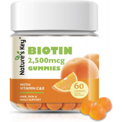 Nature's Key Biotin Gummies з вітамінами C і E, сприяють росту волосся, нігтів і красивій шкірі для жінок, чоловіків і дітей, веганські, зі смаком апельсина, 60 шт.