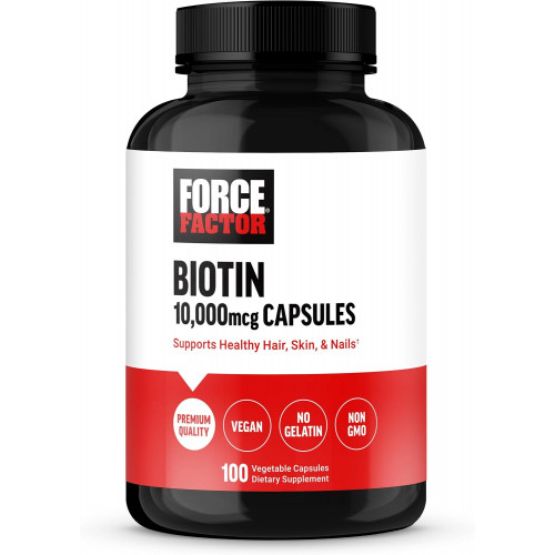 FORCE FACTOR Biotin 10000 мкг, добавка біотину для здоров’я волосся, шкіри та нігтів, добавка для росту волосся з вітамінами біотину, веганський біотин, без ГМО, 100 рослинних капсул FORCE FACTOR Biotin 10000 мкг, добавка біотину для здоров’я волосся, шкіри та нігтів, добавка для росту волосся з вітамінами біотину, веганський біотин, без ГМО, 100 рослинних капсул