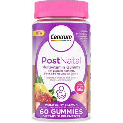 Жувальні цукерки Centrum Postnatal Multivitamin Gummies з біотином і DHA, змішаними смаками ягід і лимона - 60 штук, 30-денний запас