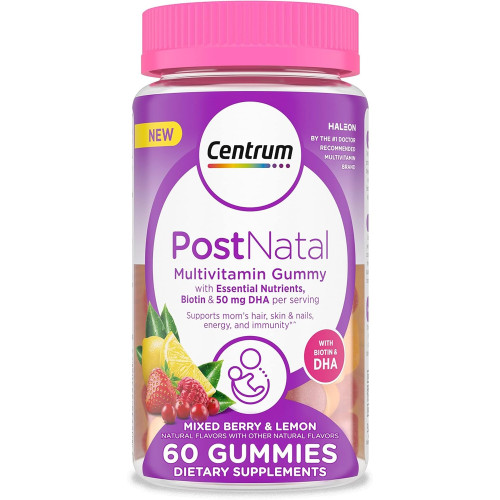 Жувальні цукерки Centrum Postnatal Multivitamin Gummies з біотином і DHA, змішаними смаками ягід і лимона - 60 штук, 30-денний запас Жувальні цукерки Centrum Postnatal Multivitamin Gummies з біотином і DHA, змішаними смаками ягід і лимона - 60 штук, 30-денний запас