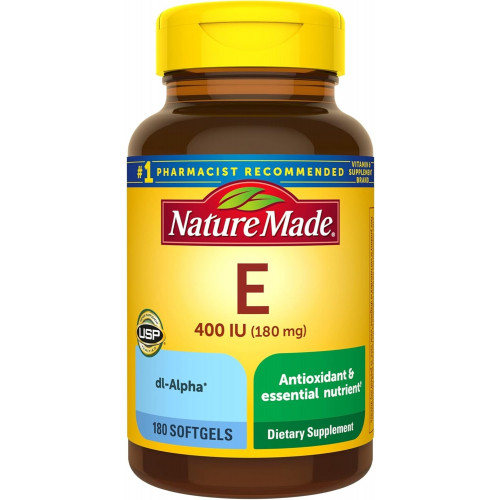 Nature Made Vitamin E 180 мг (400 МО) dl-альфа, дієтична добавка для підтримки антиоксидантів, 180 м’яких капсул, запас на 180 днів Nature Made Vitamin E 180 мг (400 МО) dl-альфа, дієтична добавка для підтримки антиоксидантів, 180 м’яких капсул, запас на 180 днів