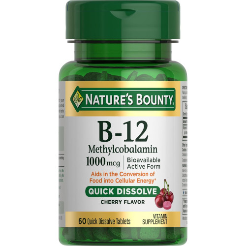 Nature's Bounty Vitamin B12, підтримує енергетичний обмін і здоров'я нервової системи, 1000 мкг, 60 швидкорозчинних таблеток Nature's Bounty Vitamin B12, підтримує енергетичний обмін і здоров'я нервової системи, 1000 мкг, 60 швидкорозчинних таблеток