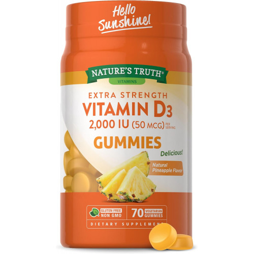 Nature's Truth Vitamin D3 Gummies | 2000 МО | 70 граф | Смак ананаса | Вегетаріанська добавка без ГМО та глютену Nature's Truth Vitamin D3 Gummies | 2000 МО | 70 граф | Смак ананаса | Вегетаріанська добавка без ГМО та глютену