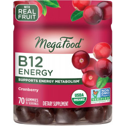 ​MegaFood Energy Gummies з вітаміном B12 - Веганські - З вітамінами метил B12 для підтримки клітинної енергії - Журавлина - Щоденна добавка з вітаміном B12 - USDA Organic - 70 Gummies, 35 порцій