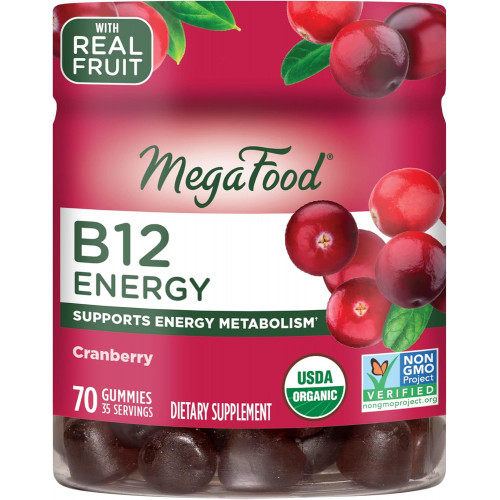 MegaFood Energy Gummies з вітаміном B12 - Веганські - З вітамінами метил B12 для підтримки клітинної енергії - Журавлина - Щоденна добавка з вітаміном B12 - USDA Organic - 70 Gummies, 35 порцій MegaFood Energy Gummies з вітаміном B12 - Веганські - З вітамінами метил B12 для підтримки клітинної енергії - Журавлина - Щоденна добавка з вітаміном B12 - USDA Organic - 70 Gummies, 35 порцій