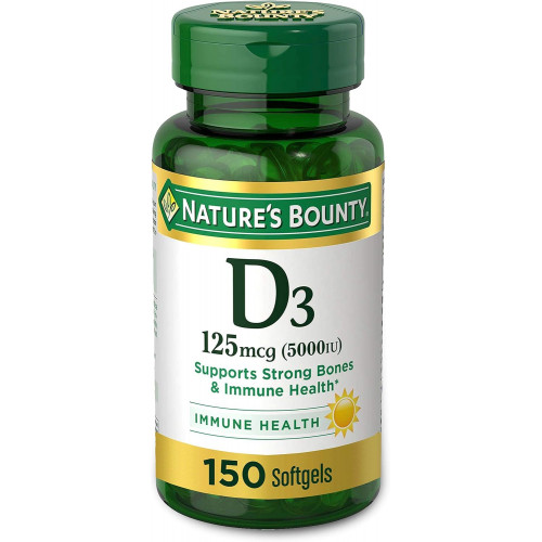 Вітамін D3 Nature's Bounty, підтримка імунітету та кісток, 5000 МО, м’які капсули зі швидким вивільненням, 150 Ct Вітамін D3 Nature's Bounty, підтримка імунітету та кісток, 5000 МО, м’які капсули зі швидким вивільненням, 150 Ct