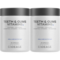 Codeage Teeth & Gums Вітаміни + пероральні пробіотики для порожнини рота - Цільнохарчовий кальцій, колаген, калій, вітамін С, D3, K2, цинк – Полівітамінні добавки для догляду за ротовою порожниною та зубами - 2 упаковки
