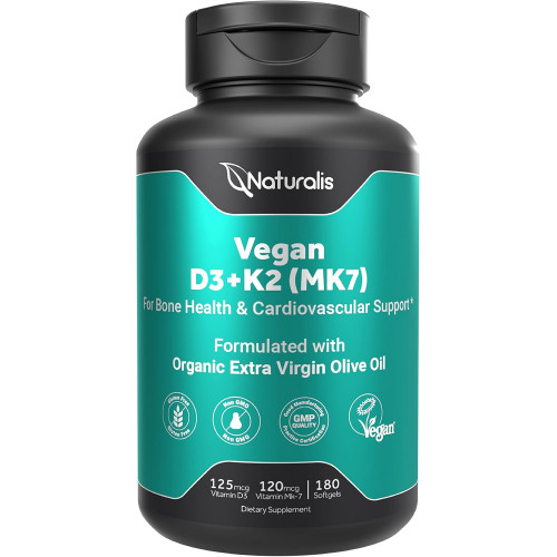Вітамін Naturalis Vegan D3 + K2 з оливковою олією першого віджиму | 5000 МО вітаміну D з 120 мкг вітаміну K MK7 | Краща підтримка здоров’я кісток та імунітету | Сертифікований веганським товариством 180 м’яких капсул Вітамін Naturalis Vegan D3 + K2 з оливковою олією першого віджиму | 5000 МО вітаміну D з 120 мкг вітаміну K MK7 | Краща підтримка здоров’я кісток та імунітету | Сертифікований веганським товариством 180 м’яких капсул