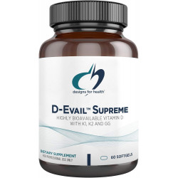 Designs for Health D-Evail Supreme - добавка вітаміну D3 5000 МО з VIT K (K1, K2 як MK-4) + GG - підтримка кісток, серцево-судинної системи + імунної системи - покращена біодоступність (60 капсул)