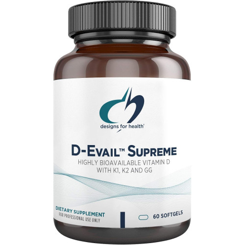 Designs for Health D-Evail Supreme - добавка вітаміну D3 5000 МО з VIT K (K1, K2 як MK-4) + GG - підтримка кісток, серцево-судинної системи + імунної системи - покращена біодоступність (60 капсул) Designs for Health D-Evail Supreme - добавка вітаміну D3 5000 МО з VIT K (K1, K2 як MK-4) + GG - підтримка кісток, серцево-судинної системи + імунної системи - покращена біодоступність (60 капсул)