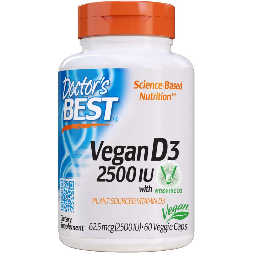 Вітамін D3 Doctor's Best 2500 МО з Vitashine D3, без ГМО, веганський, без глютену та сої, регулює імунну функцію, підтримує здоров’я кісток, 60 шт. Вітамін D3 Doctor's Best 2500 МО з Vitashine D3, без ГМО, веганський, без глютену та сої, регулює імунну функцію, підтримує здоров’я кісток, 60 шт.