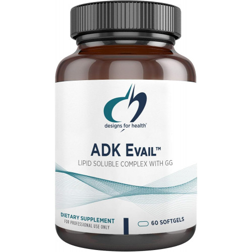 Designs for Health ADK Evail - 5000 МО VIT D3 з вітамінами A, E (Аннато гамма-дельта-токотрієноли), K (K1 + K2) - Жиророзчинний комплекс вітаміну D - Підтримка кісток і імунітету - Без ГМО (60 капсул)
