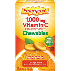 Emergen-C жувальний вітамін С 1000 мг, таблетка з вітамінами групи В та антиоксидантами (40 штук, зі смаком апельсина), дієтична добавка