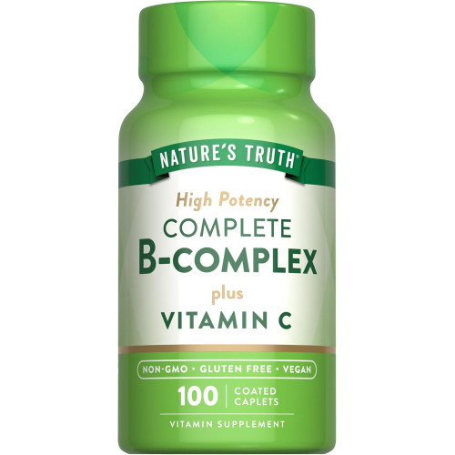 Комплекс вітамінів B плюс вітамін C | 100 капсул | Веганський, без ГМО та без глютену | правдою природи Комплекс вітамінів B плюс вітамін C | 100 капсул | Веганський, без ГМО та без глютену | правдою природи