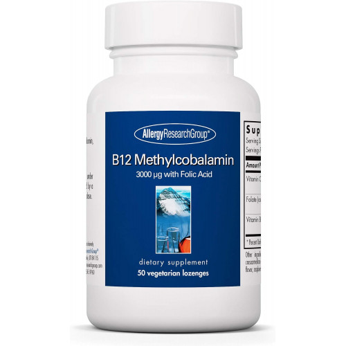 Allergy Research Group B12 Methylcobalamin Supplement - Вітамін B12 і фолієва кислота, з 400 мкг фолієвої кислоти, чисті, вегетаріанські пастилки - 50 шт. Allergy Research Group B12 Methylcobalamin Supplement - Вітамін B12 і фолієва кислота, з 400 мкг фолієвої кислоти, чисті, вегетаріанські пастилки - 50 шт.