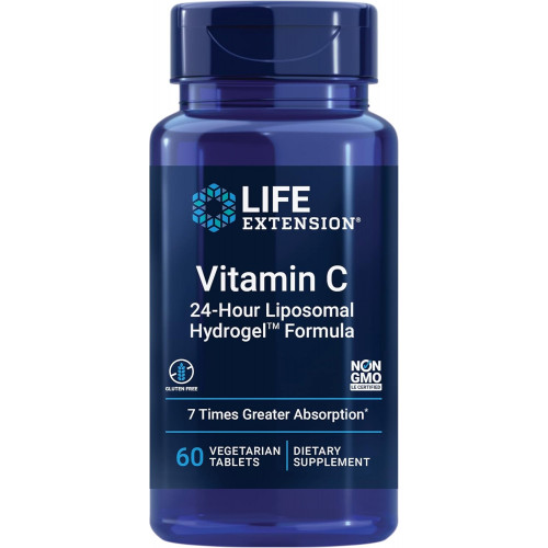 Life Extension Vitamin C 24-Hour Liposomal Hydrogel Formula – Ліпосомальна добавка з вітаміном C для здоров’я імунітету та шкіри з кальцієм – вегетаріанська, без глютену, без ГМО – 60 таблеток Life Extension Vitamin C 24-Hour Liposomal Hydrogel Formula – Ліпосомальна добавка з вітаміном C для здоров’я імунітету та шкіри з кальцієм – вегетаріанська, без глютену, без ГМО – 60 таблеток