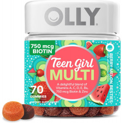 OLLY Teen Girl Multi Gummy, Здорова шкіра та підтримка імунітету, 15 основних вітамінів, біотин, цинк, кальцій, жувальні мультивітаміни, ягідна диня, 35-денний запас - 70 шт.