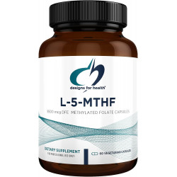 Designs for Health L 5-MTHF - Quatrefolic L метилфолатна добавка 5 мг (8500 DFE) - метильована фолієва добавка для жінок і чоловіків - підтримує метилювання - без ГМО, без глютену (60 капсул)