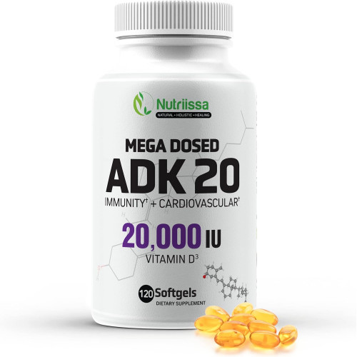 ADK 20 Mega Dosed Vitamin Supplement - 20 000 МО вітаміну D3, підтримка імунітету та серцево-судинної системи, 120 м'яких капсул, 120 порцій у пляшці ADK 20 Mega Dosed Vitamin Supplement - 20 000 МО вітаміну D3, підтримка імунітету та серцево-судинної системи, 120 м'яких капсул, 120 порцій у пляшці