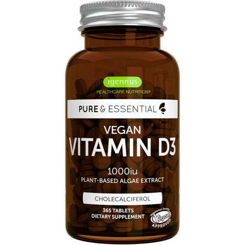 Igennus Healthcare Nutrition Веганський вітамін D3 з високим ступенем засвоєння, 1000 МО, 365 таблеток, 100% рослинна основа та без ГМО, імунітет, кістки та зуби, натуральні водорості, холекальциферол, запас на 1 рік Igennus Healthcare Nutrition Веганський вітамін D3 з високим ступенем засвоєння, 1000 МО, 365 таблеток, 100% рослинна основа та без ГМО, імунітет, кістки та зуби, натуральні водорості, холекальциферол, запас на 1 рік