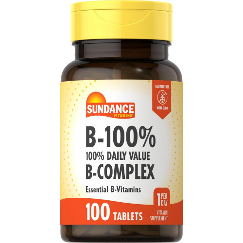 Sundance Vitamin B-Complex 100% добова норма | 100 таблеток | Вегетаріанська добавка без ГМО та глютену Sundance Vitamin B-Complex 100% добова норма | 100 таблеток | Вегетаріанська добавка без ГМО та глютену