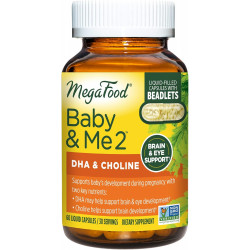 MegaFood Baby & Me 2 Prenatal DHA & Choline - Вітаміни для жінок - Рослинні рідкі DHA і холін для розвитку мозку та очей дитини під час вагітності - Vegan - 60 капсул (30 порцій)