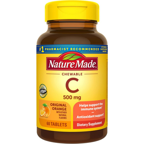 Nature Made Chewable Vitamin C 500 мг, дієтична добавка для підтримки імунітету, 60 таблеток, запас на 60 днів Nature Made Chewable Vitamin C 500 мг, дієтична добавка для підтримки імунітету, 60 таблеток, запас на 60 днів