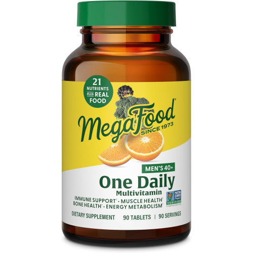 MegaFood Men's 40+ Multivitamin One Daily для чоловіків з вітаміном B, вітаміном D3, селеном, цинком і справжньою їжею - підтримка імунітету, енергетичний метаболізм і здоров'я м'язів і кісток - без ГМО; Вегетаріанський - 90 таблеток MegaFood Men's 40+ Multivitamin One Daily для чоловіків з вітаміном B, вітаміном D3, селеном, цинком і справжньою їжею - підтримка імунітету, енергетичний метаболізм і здоров'я м'язів і кісток - без ГМО; Вегетаріанський - 90 таблеток
