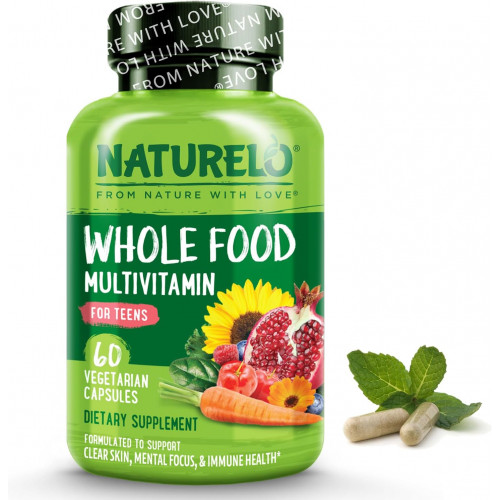 NATURELO Whole Food Multivitamin for Teens - Вітаміни та мінерали для підлітків та дівчат - Добавка для активних дітей - з органічними цільними продуктами - Без ГМО - Для веганів і вегетаріанців - 60 капсул NATURELO Whole Food Multivitamin for Teens - Вітаміни та мінерали для підлітків та дівчат - Добавка для активних дітей - з органічними цільними продуктами - Без ГМО - Для веганів і вегетаріанців - 60 капсул