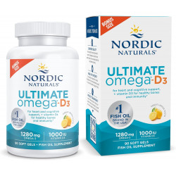 Nordic Naturals Ultimate Omega-D3, зі смаком лимона - 90 м'яких гелів - 1280 мг Омега-3 + 1000 МО Вітамін D3 - Омега-3 Риб'ячий жир - EPA та DHA - Сприяє здоров'ю мозку, серця, суглобів та імунітету - 45 порцій