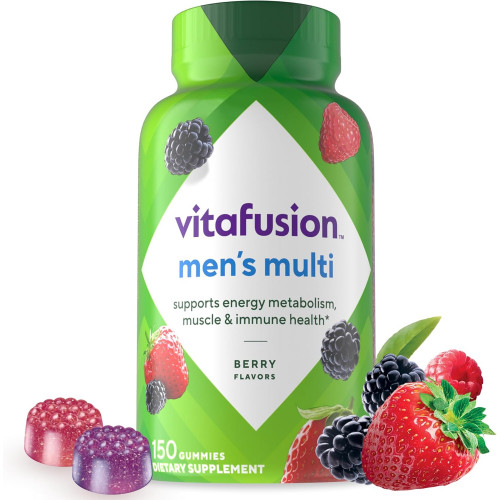 Vitafusion Adult Gummy Vitamins для чоловіків, щоденні мультивітаміни для чоловіків зі смаком ягід з вітамінами A, C, D, E, B6 і B12, Американська марка клейових вітамінів № 1, запас на 75 днів, 150 шт. Vitafusion Adult Gummy Vitamins для чоловіків, щоденні мультивітаміни для чоловіків зі смаком ягід з вітамінами A, C, D, E, B6 і B12, Американська марка клейових вітамінів № 1, запас на 75 днів, 150 шт.