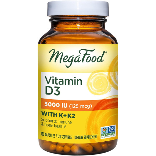 MegaFood Вітамін D3 5000 МО (125 мкг) - Вегетаріанська добавка вітаміну D з вітаміном D3 K2, підтримує здоров'я кісток, зубів, м'язів і імунітету, сертифікований без ГМО - 120 міні-капсул, 120 порцій MegaFood Вітамін D3 5000 МО (125 мкг) - Вегетаріанська добавка вітаміну D з вітаміном D3 K2, підтримує здоров'я кісток, зубів, м'язів і імунітету, сертифікований без ГМО - 120 міні-капсул, 120 порцій