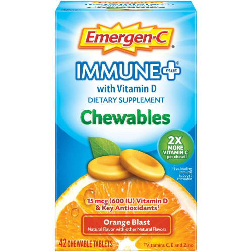 Жувальні таблетки Emergen-C Immune+ 1000 мг, вітамін С з вітаміном D, дієтична добавка для підтримки імунітету, смак апельсина - 42 шт. Жувальні таблетки Emergen-C Immune+ 1000 мг, вітамін С з вітаміном D, дієтична добавка для підтримки імунітету, смак апельсина - 42 шт.