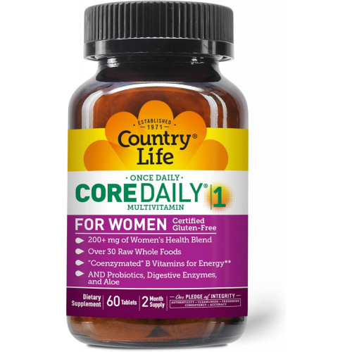 Country Life Core Daily-1 Multivitamins for Women, енергетична підтримка, 60 таблеток, запас на 2 місяці, сертифікований без глютену, сертифікований вегетаріанець Country Life Core Daily-1 Multivitamins for Women, енергетична підтримка, 60 таблеток, запас на 2 місяці, сертифікований без глютену, сертифікований вегетаріанець