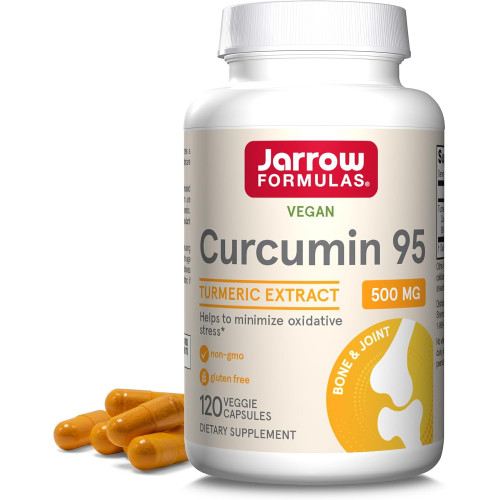 Jarrow Formulas Куркумін 95 500 мг, Куркума Екстракт куркуміну для антиоксидантної підтримки, Дієтична добавка для підтримки кісток і суглобів, 120 овочевих капсул, до 120 порцій Jarrow Formulas Куркумін 95 500 мг, Куркума Екстракт куркуміну для антиоксидантної підтримки, Дієтична добавка для підтримки кісток і суглобів, 120 овочевих капсул, до 120 порцій